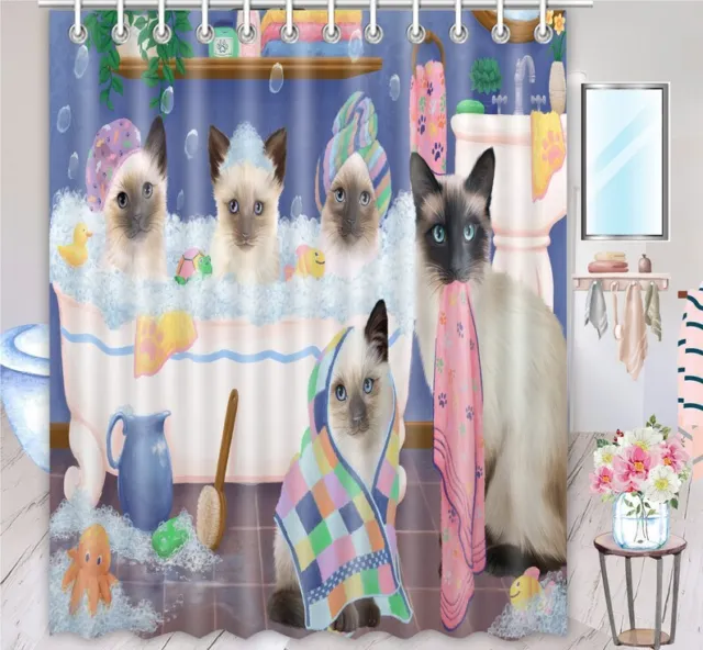 Halloween Siamese Cat Shower Curtain Bathtub Screens Personalized Hooks