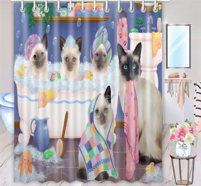 Halloween Siamese Cat Shower Curtain Bathtub Screens Personalized Hooks
