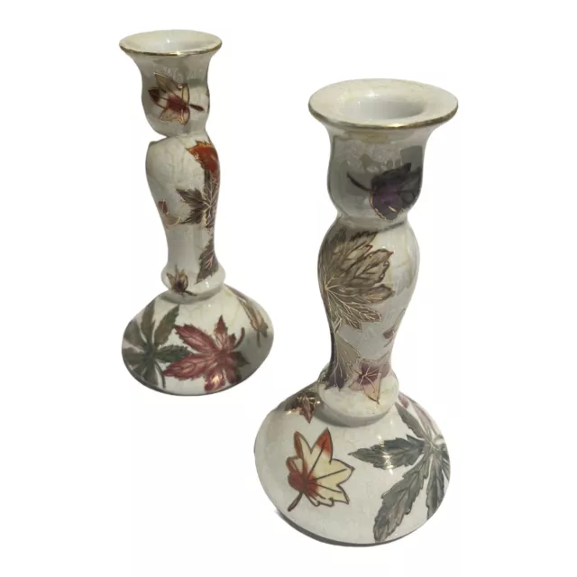 VTG Hand Painted Stamped Certified  Oriental Accent Candlesticks Holders Pair 3