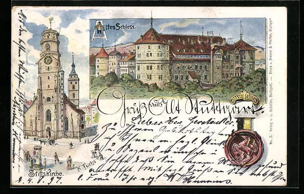 Ansichtskarte Alt-Stuttgart, Stiftskirche und Altes Schloss 1897