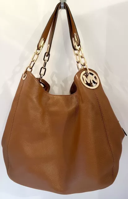 NWT Michael Kors FULTON Large Shoulder Tote Bag Caramel Leather Gold Hardware