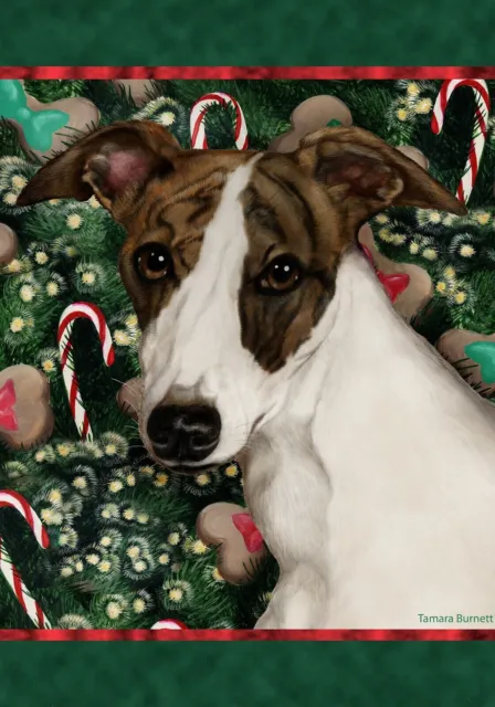 Christmas Holiday Garden Flag - Brindle and White Whippet