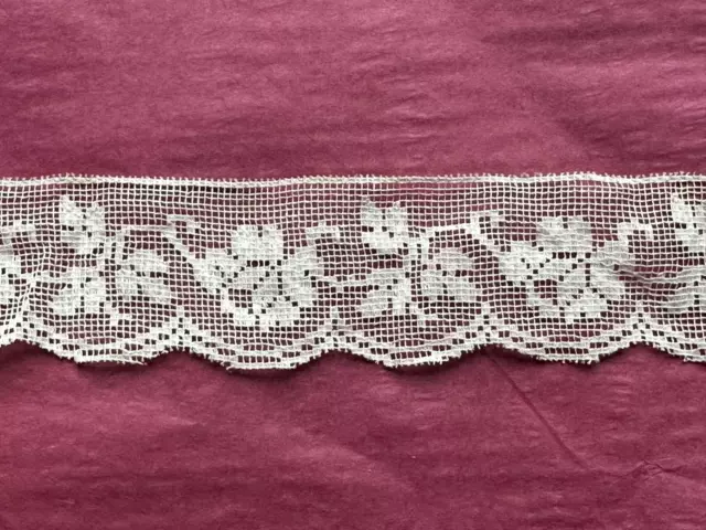 Beautiful Vintage French  lace edging - Floral design  - Flower 46" by 1.5"