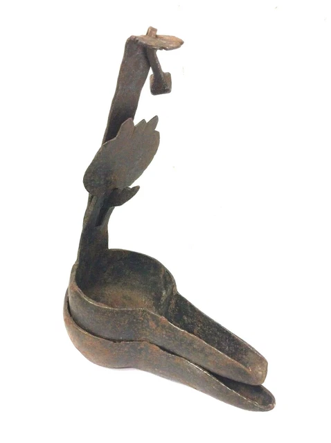 Antique Old Betty Lamp Whale Oil Hanger Hook Double Pan Primitive Metal Used