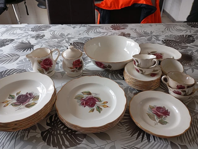 Service à Crèmes En Porcelaine Art Déco PILLIYUIT - 7 Pots + Plateau - Motif Feu