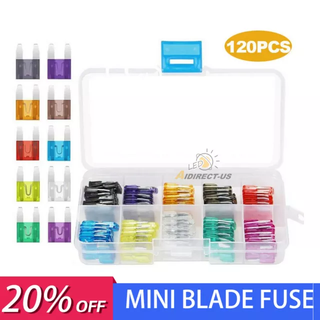 120PCS Mini Blade Fuse Assortment Auto Car Motorcycle SUV FUSES Kit APM ATM US