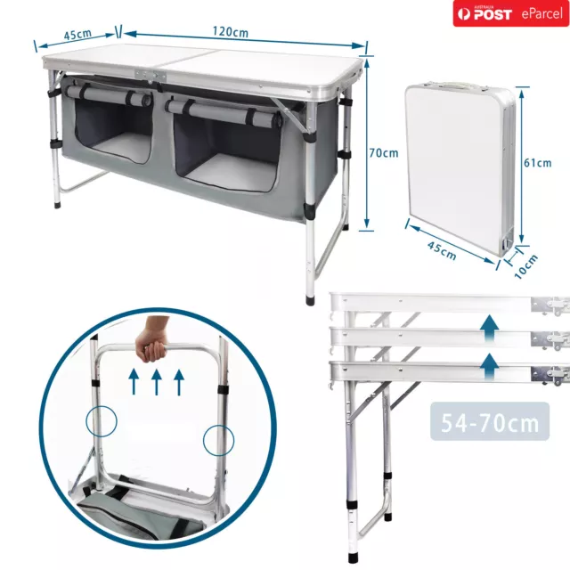 3E Folding Camping Table Aluminium Portable Picnic Outdoor Storage Organizer