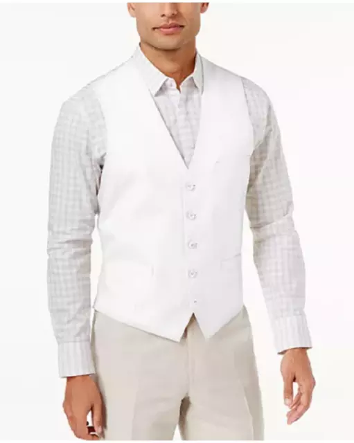 INC Men's Linen Blend Vest, White, Size Small.