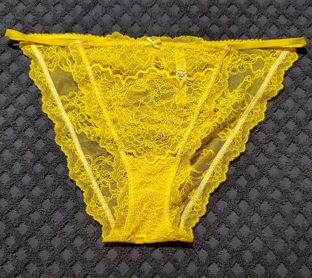VICTORIAS SECRET DREAM Angels String Bikini Panty LACE 9/2XL YELLOW