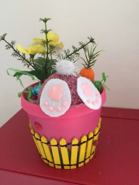 Curious Bunny Easter Gift With Eggs flower pot Handmade New