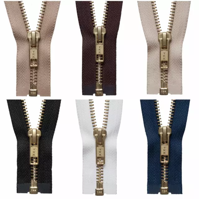 Brass Metal Open End Zipper by YKK #5 Zip Chain Choose From 6 Colours & 11 Sizes