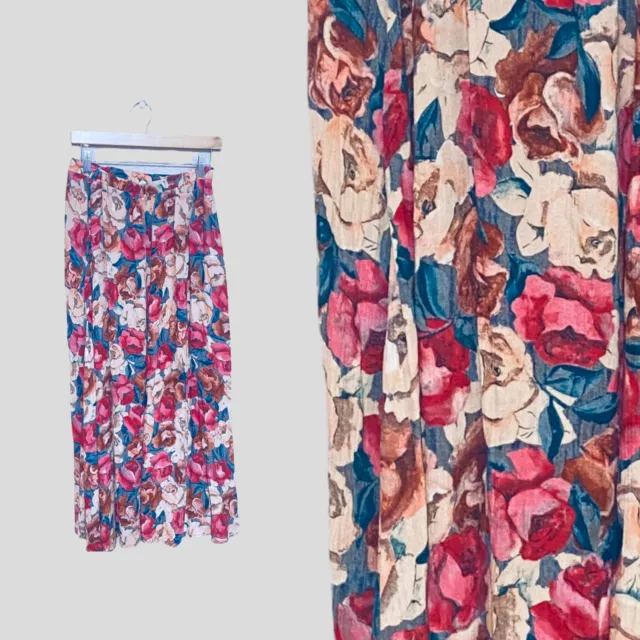 Carole Little Womens Maxi Skirt Size Medium Pink Floral Retro Aline Pleated