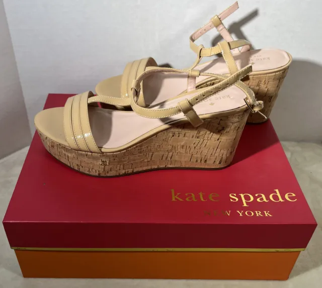 Kate Spade New York Tallin Powder Patent Wedge Sandals Women 9 M Pale Pink NEW