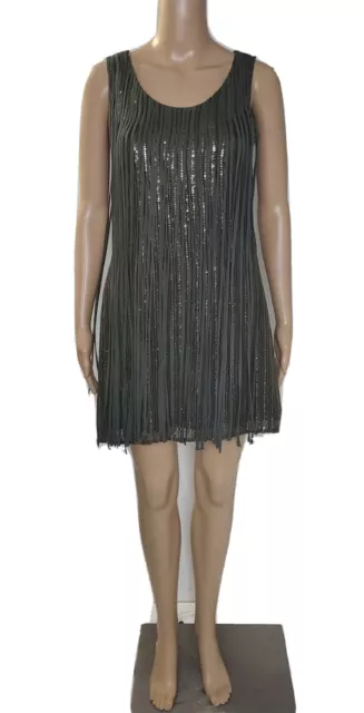 PARKER NWT $418 Bryant Silk Green Fringe Sequin Scoop Neck Mini Shift Dress XS