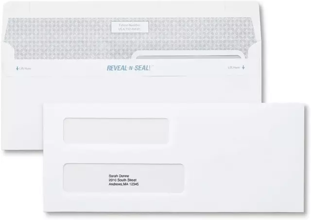 Staples Reveal-N-Seal Security Tinted Dbl Window #8 5/8 Envelopes White 500/Bx