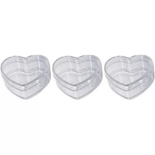 Lot de 3 Boites contenants dragées en plastique forme Coeur, Longueur 6 cm