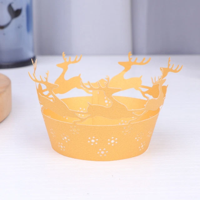 50 STÜCKE Weihnachten Papier Cupcake Muffin Wrapper Hohl Elch Schneeflocke