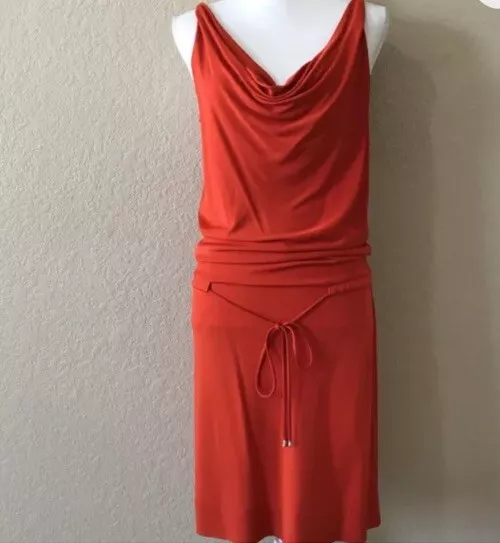 Diane von Furstenberg DvF Size 0 Drop Waist Orange Dress Draped Neckline
