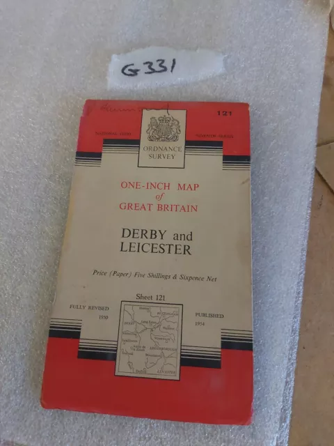 OS Ordnance Survey One Inch Paper Map, of Derby & Leicester,  Sheet 121,  1954