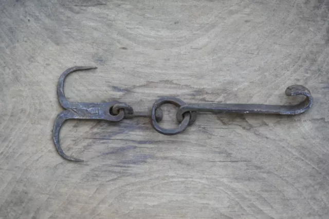 ANTIQUE PRIMITIVE iron hand Forged hook marked by manufacturer 18 century