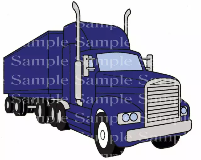 Blue Semi Truck Birthday ~ Edible 2D Fondant Cake Cupcake Topper ~ D24398 *