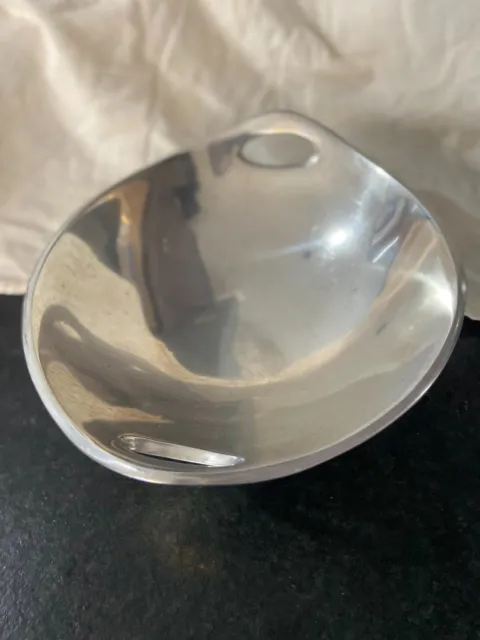 Vintage Nambe-style handled bowl, metal alloy 10" mid century modern