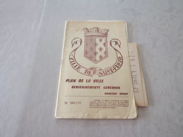 Plan  Ville de SAINT-FLOUR N° 008249 Renseignements et Adresses Utiles  1950 ?