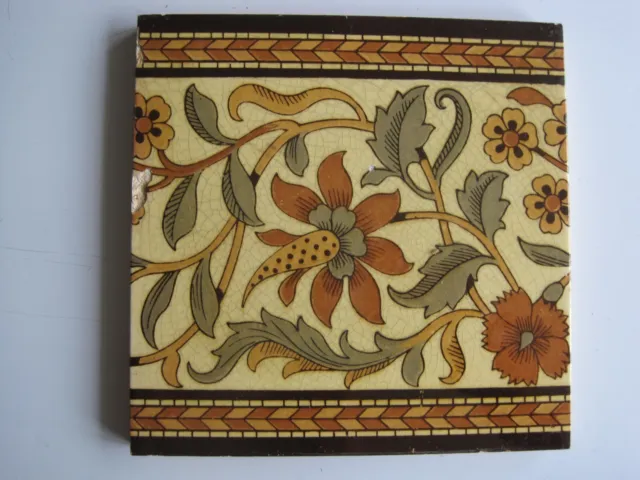 Antique Victorian 6" Square Mintons Arts & Crafts Style Tile C1890 Patt. 2156