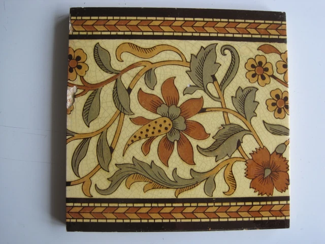 Antique Victorian 6" Square Mintons Arts & Crafts Style Tile C1890 Patt. 2156