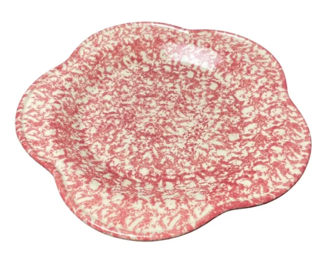 Roseville Gerald Henn Spongeware Pink Scalloped 10” Dinner Plate, USA
