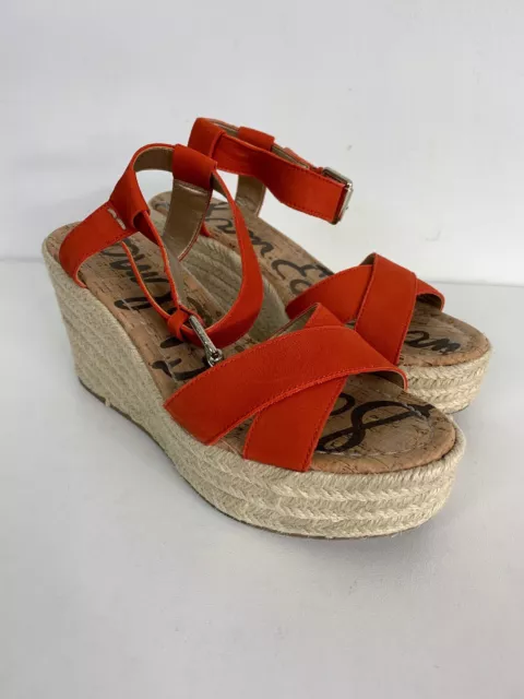 Sam Edelman Cork Wedge Sandal White Orange Strap Shoes Casual Women's Size 7.5