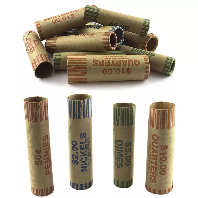 216 ROLLS PREFORMED ASSORTED COIN WRAPPERS TUBES 54 ea Quarter Dime Nickel Penny