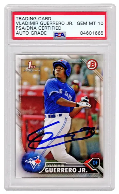 Vladimir Guerrero Jr Autographed 2016 Topps Bowman RC Card #BP55 -(PSA- Auto 10)