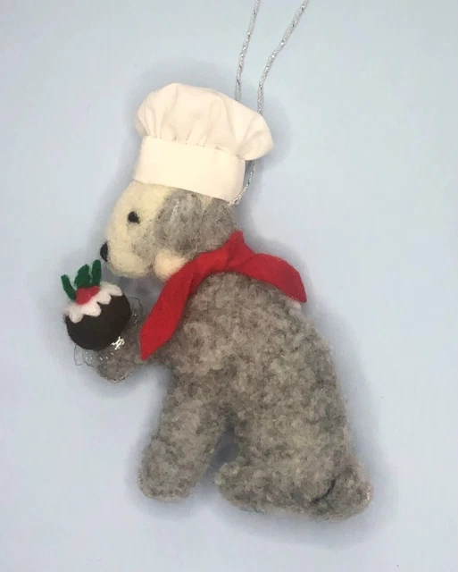 BLUE BEDLINGTON TERRIER  CHEF with CHRISTMAS PUDDING - PART NEEDLE FELTED DOG,,