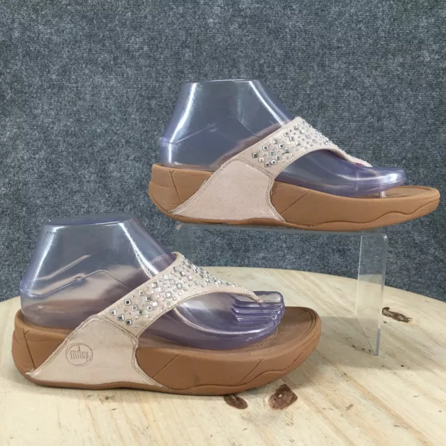 Fitflop Sandals Womens 7 Rhinestone Thong Wedge Slip On 507 137 Beige Fabric