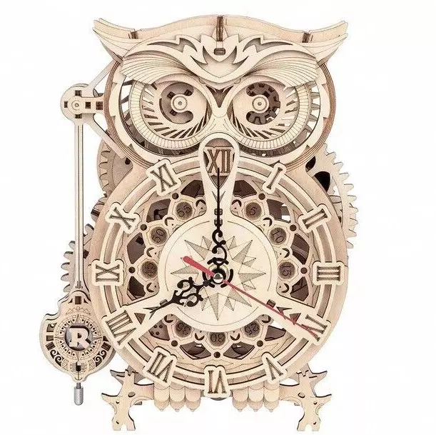DIY Puzzle 3D Wooden Clock Owl Jigsaw Puzzle Brain Teaser For Adults Mechanical