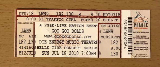 2010 Goo Goo Dolls / Switchfoot Dte Music Detroit Concert Ticket Stub