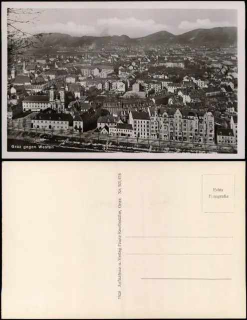 Ansichtskarte Graz Panorama-Ansicht gegen Westen 1929