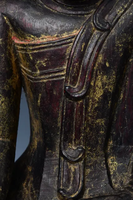 18th Century, Shan, Antique Burmese Wooden Seated Buddha 3