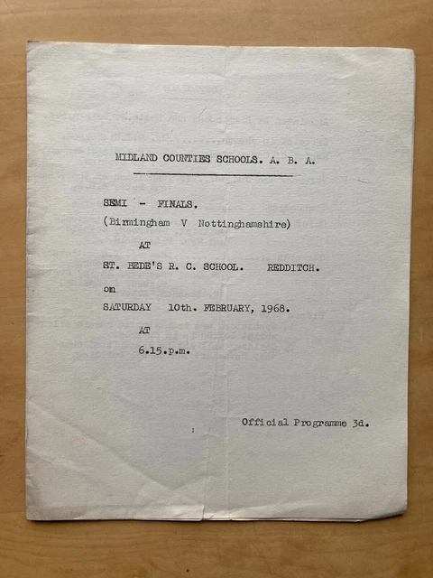 Very Rare 1968 Olympic Pat Cowdell Schoolboy A.B.A. Boxing Programme Redditch.