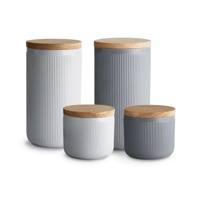 SPRINGLANE Keramik Vorratsdosen 4-tlg. Set mit Holzdeckel Stripes, Kautschukholz
