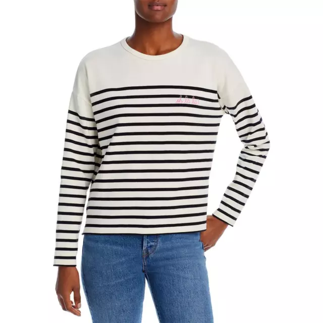 Maison Labiche Womens La Montpar Black-Ivory Striped Tee T-Shirt Top L BHFO 7463