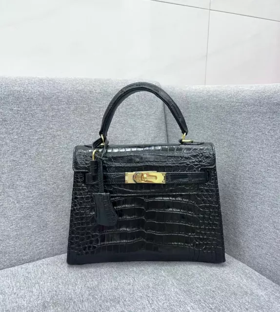 Genuine black Crocodile Skin Alligator Leather Handbag Women, Mother's Day gift