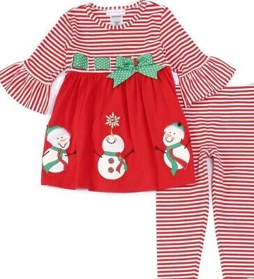 Bonnie Jean Little Girl's Cheerful Snowmen Christmas Dress & Legging Set-Size-6X