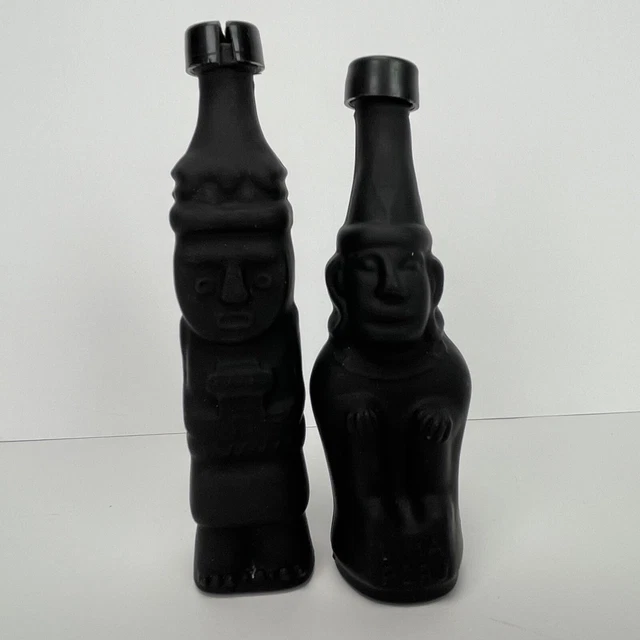 2 Vintage Black Figural Face Inca Pisco Mini Bottles Lima Peru 2 Decanters 5” 2 Vintage Black Figural Face Inca Pisco Mini Bottles Lima Peru 2 Decanters 5”