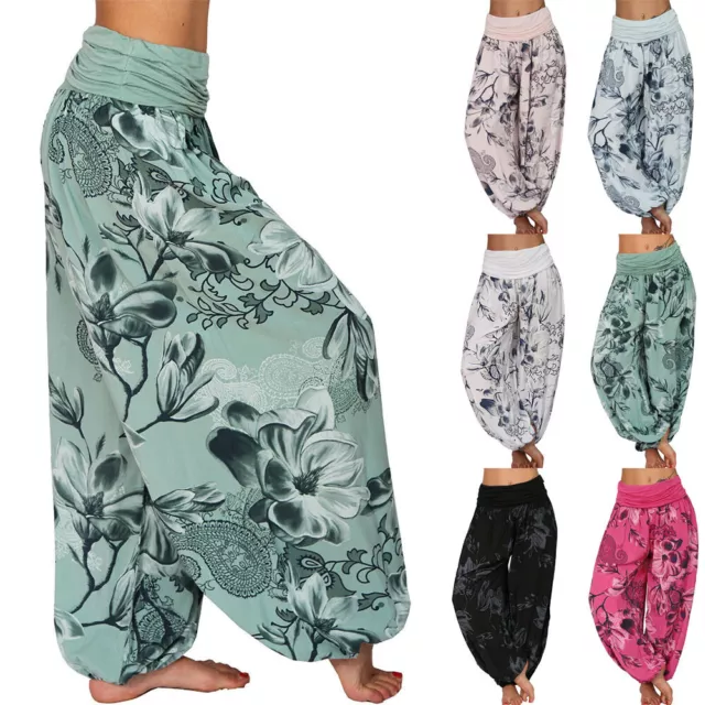 Pantalon Ample Imprimé Floral Pour Femmes Taille Élastique Sarouel De Yoga 》