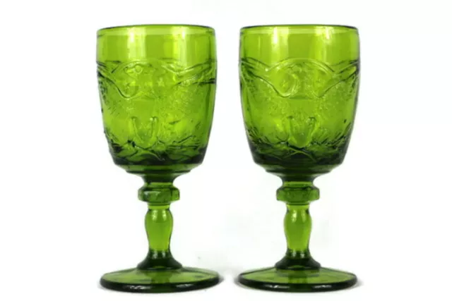 Vintage 1960's L E Smith Set of 2 Goblet Wine Water Glass Eagle Pattern 8 Oz