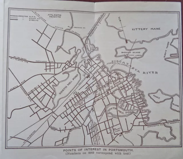 Portsmouth New Hampshire Tourist Sightseeing Brochure c. 1930's pamphlet w/ map