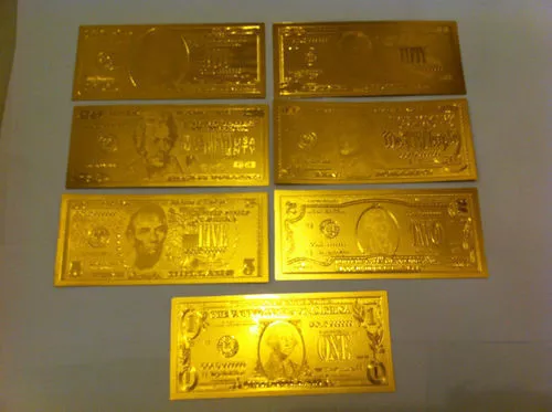 7* 24 Kt  99.9% Gold Bills $1-$2-$5-$10-$20-$50-$100 &Each In  Pvc Bill Holder*