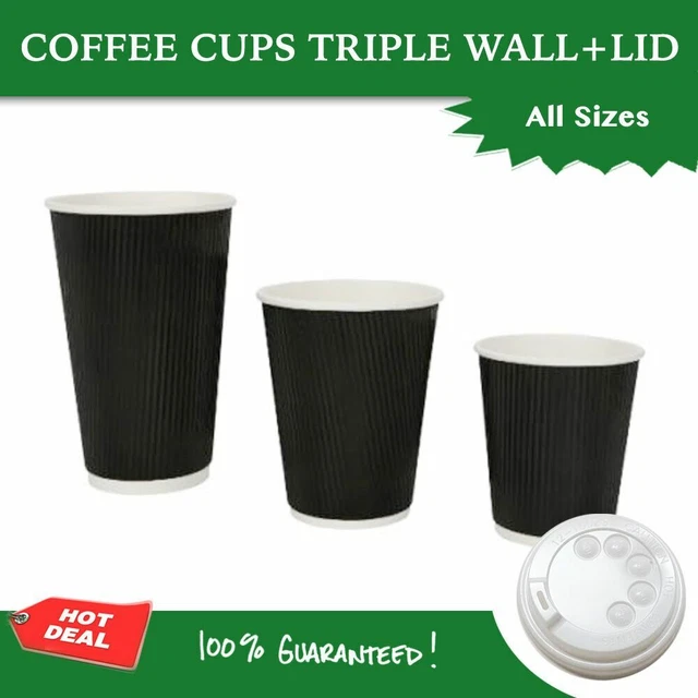 Disposable Coffee Cups 8oz 12oz 16oz Bulk Takeaway Paper Triple Wall Take Away